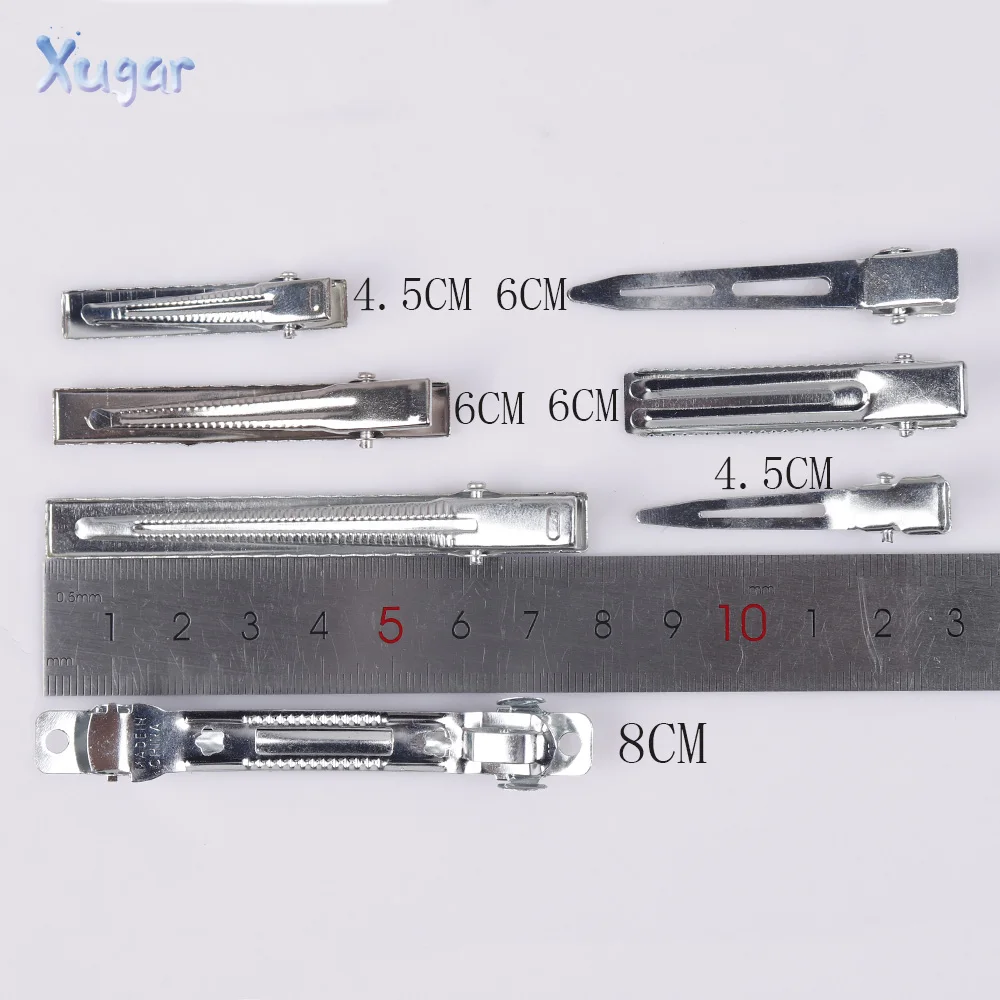 

20pcs/lot Silver Color 4.5-8cm Hair Clips Flat Barrettes Mental French Clip DIY Hairbows Alligator Clips Wafer Side-knotted Clip