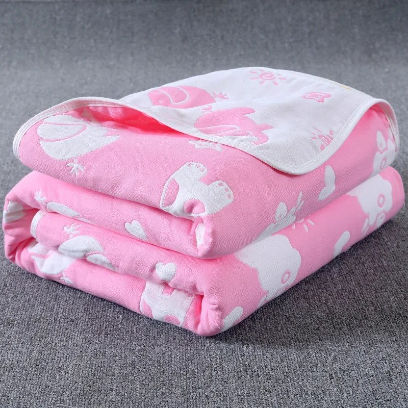 ANIMAL PINK Муслиновые одеяла для детей, 6 слоев, марля, хлопок, мягкое одеяло, для новорожденных, Пеленальное полотенце, детское банное полотенце, 110*110 см - Цвет: ANIMAL PINK