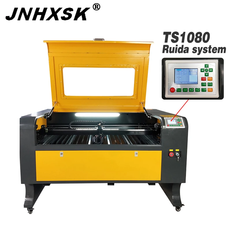 Желтая двухрельсовая труба JNHXSK Reci w2 100 Вт W2 Ruida 1000x800 мм 1080 Лазерная фрезерная