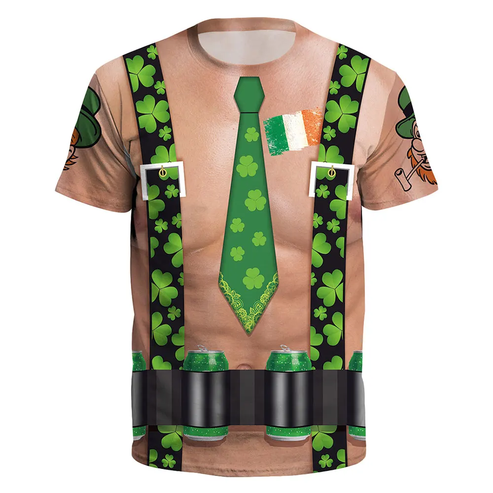 Ирландские фестиваль Клевер 3D Принт Большой Размеры футболка с О-образным