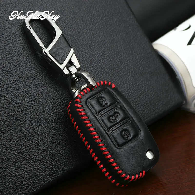 Чехол для автомобильного ключа KUKAKEY из натуральной кожи VW Polo Tiguan Passat Golf MK5 MK6 Jetta Eos