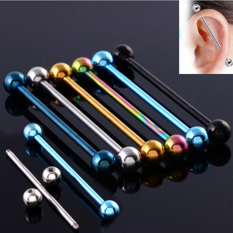 Серьги гвоздики из нержавеющей стали 1 6*34 + 5 мм шт.|industrial piercing|earrings barbellpiercing barbell |