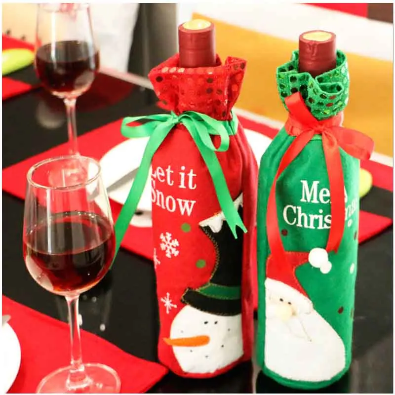 Красно зеленая ткань Let it Snow Merry Christmas Wine Wrap Table Decor Party Favor рождественские