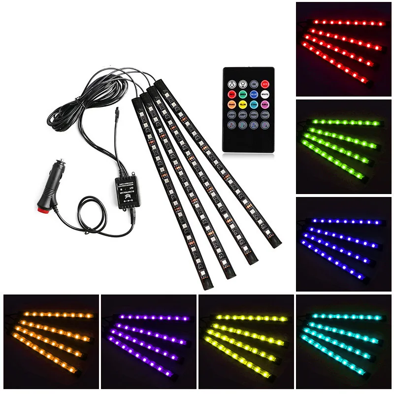 Светодиодные ленты света Водонепроницаемый SMD5050 RGB многоцветный световая лента для автомобиля лампа комплект освещения+ активация звуком IR дистанционное управление