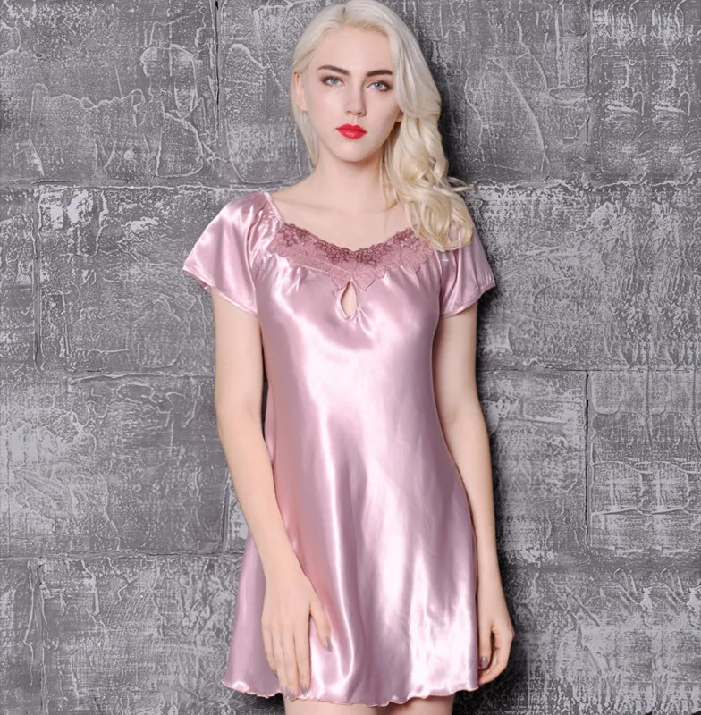 Plus Size Sexy Silk Sleepwear Very Light SILK Nightdress Nightgown Short Sleeved SATIN Suit B-5312 | Женская одежда
