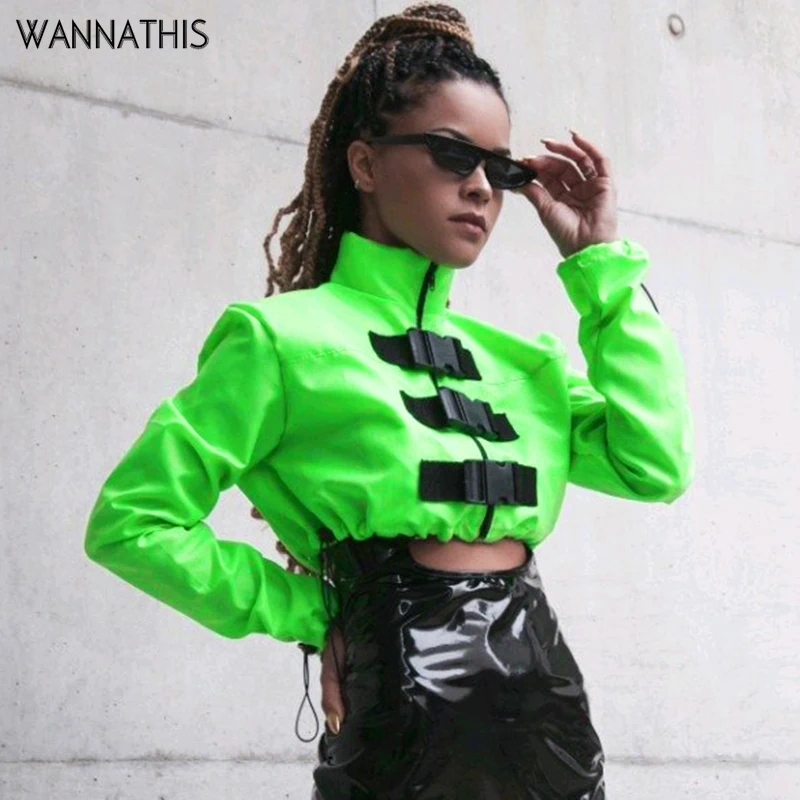 Женский неоновый зеленый жилет WannaThis Повседневная ветровка на молнии с пряжкой