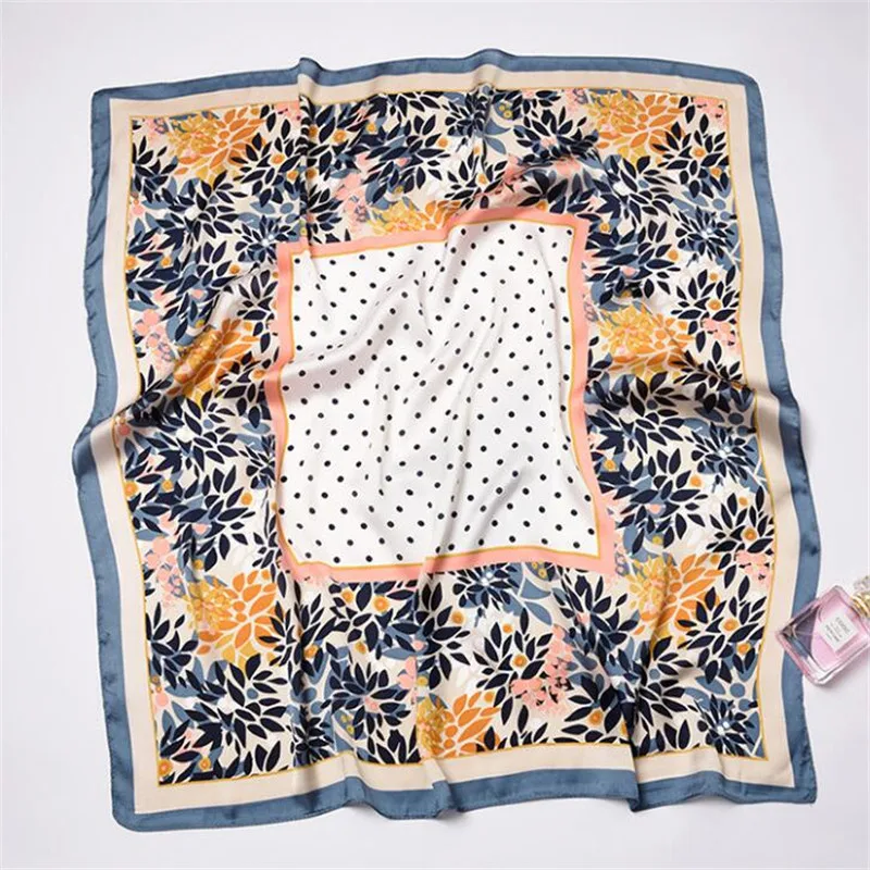 Новые Модные Шелковый шарф 70x70 см Florals с принтом в горошек для женщин шаль Атлас маленький квадратный банданы для мужчин мешок декоративный шарфы