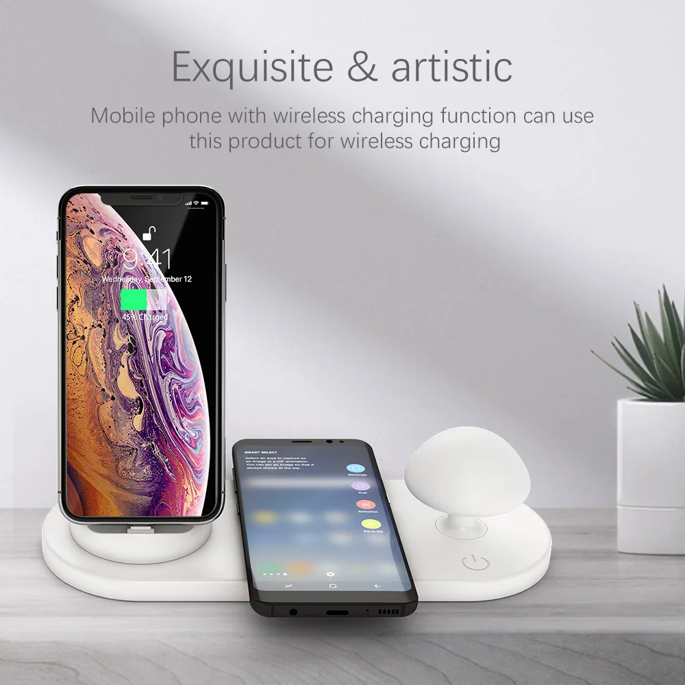 Ahowie 3в1 Qi Беспроводное зарядное устройство для IPhone/Micro/type-C гриб светодиодный свет