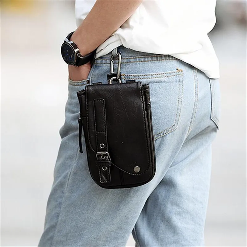 

Mens Bag 2020 New Men PU Leather Vintage Travel Cell Mobile Phone Smoke Case Cover Belt Hook Purse bolsa feminina