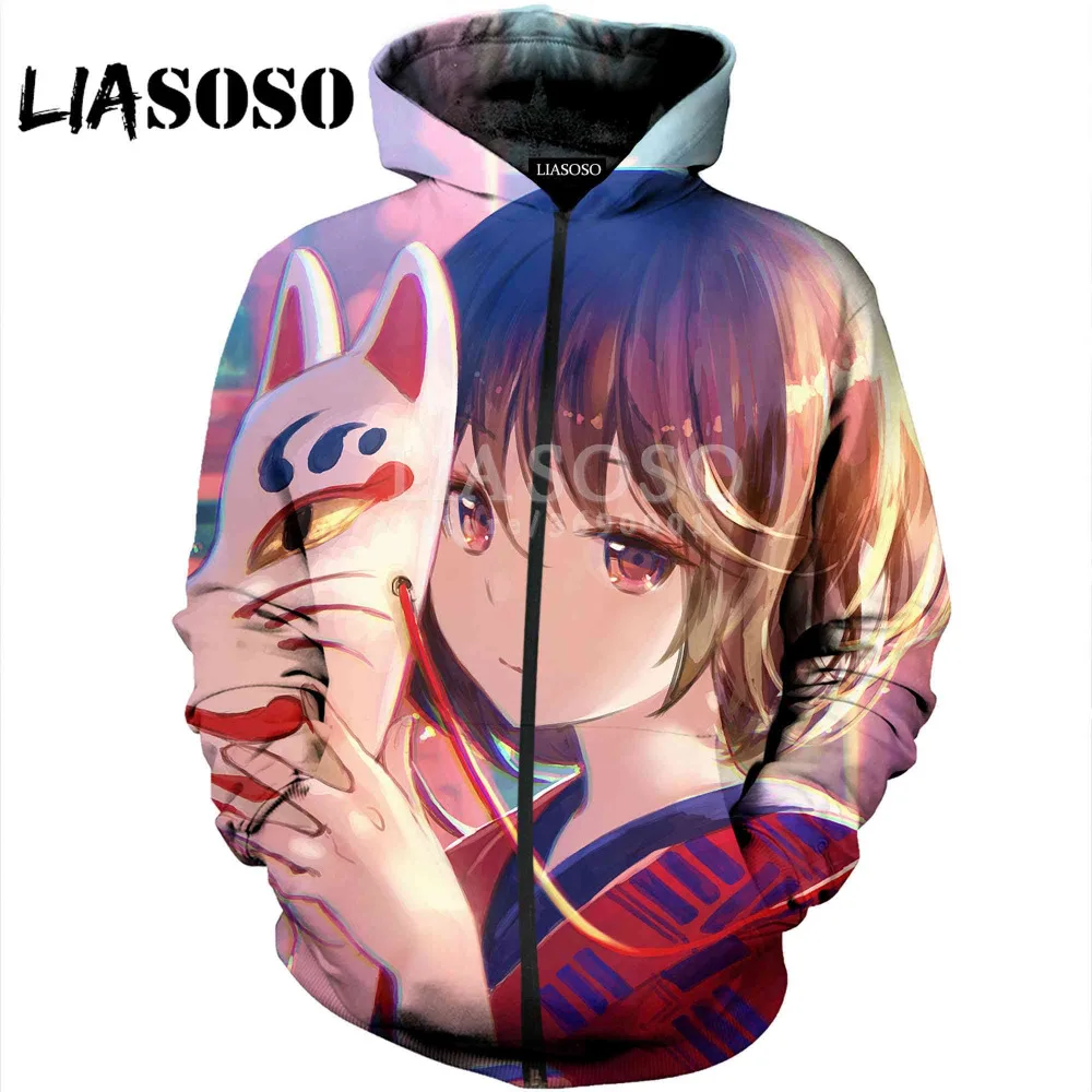 LIASOSO новинка 2018 женские и мужские толстовки с капюшоном 3D принтом аниме
