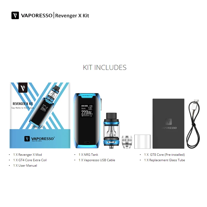 Original Vaporesso Revenger X Kit Vape 220W Output with 0.96 Touch Pattern 5ML/2ML Atomizer Capacity Fit Mod | Электроника