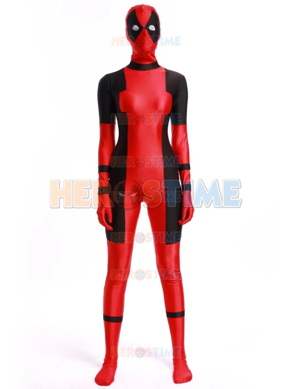 Для дам костюм с принтом Deadpool красный и черный спандекс Хэллоуин женский