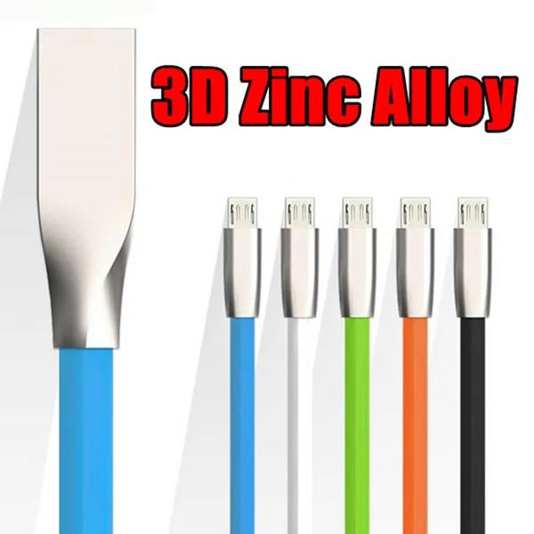 

1M 2M 3M Fast Charging 2A 3D Zinc Alloy flat Micro V8 usb data charging cable for samsung s4 s6 s7 edge for htc android phone