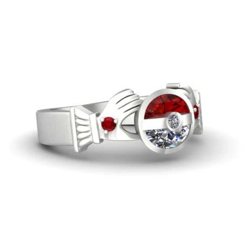 Новинка, серебряные милые кольца Pokemon Pokeball для женщин, модные ювелирные изделия Пикачу, обручальное кольцо