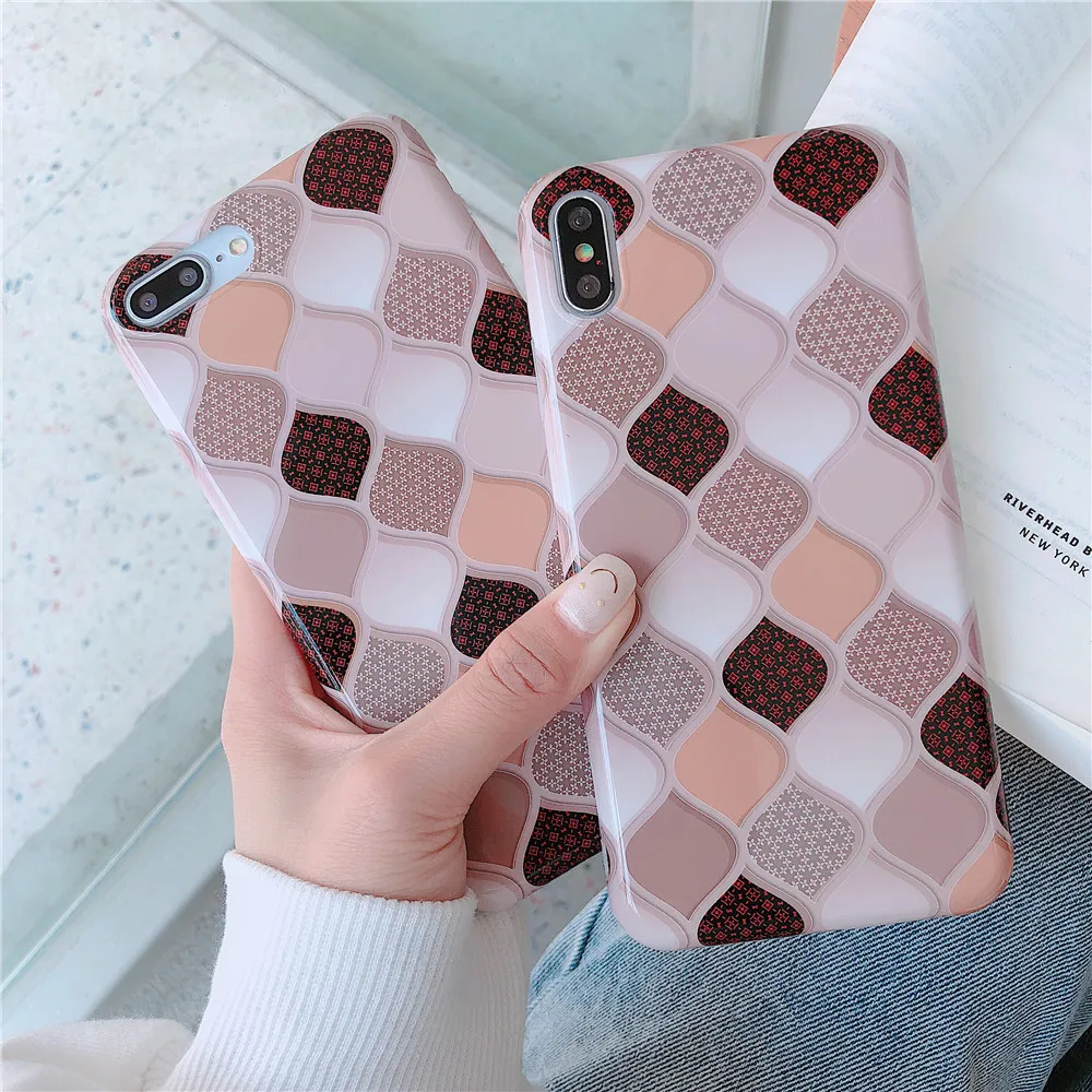 Grid Case for iPhone 6 6s Plus 7/8plus Female IMD Soft TPU Marble X XS XR MAX Back Cover Capa |