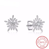 real 925 sterling silver white snowflake stud earrings cubic zirconia jewelry for women fashion sterling silver earrings