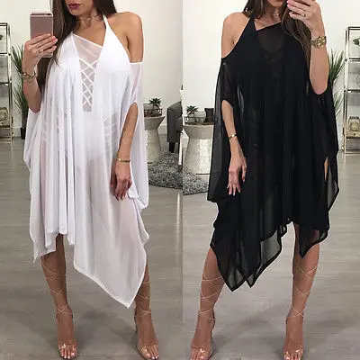 Свободное асимметричное женское шифоновое пляжное платье бикини накидка