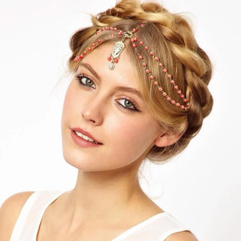 Bohemian Orange Beads Dangle Charms Hair Clasp Band | Украшения и аксессуары