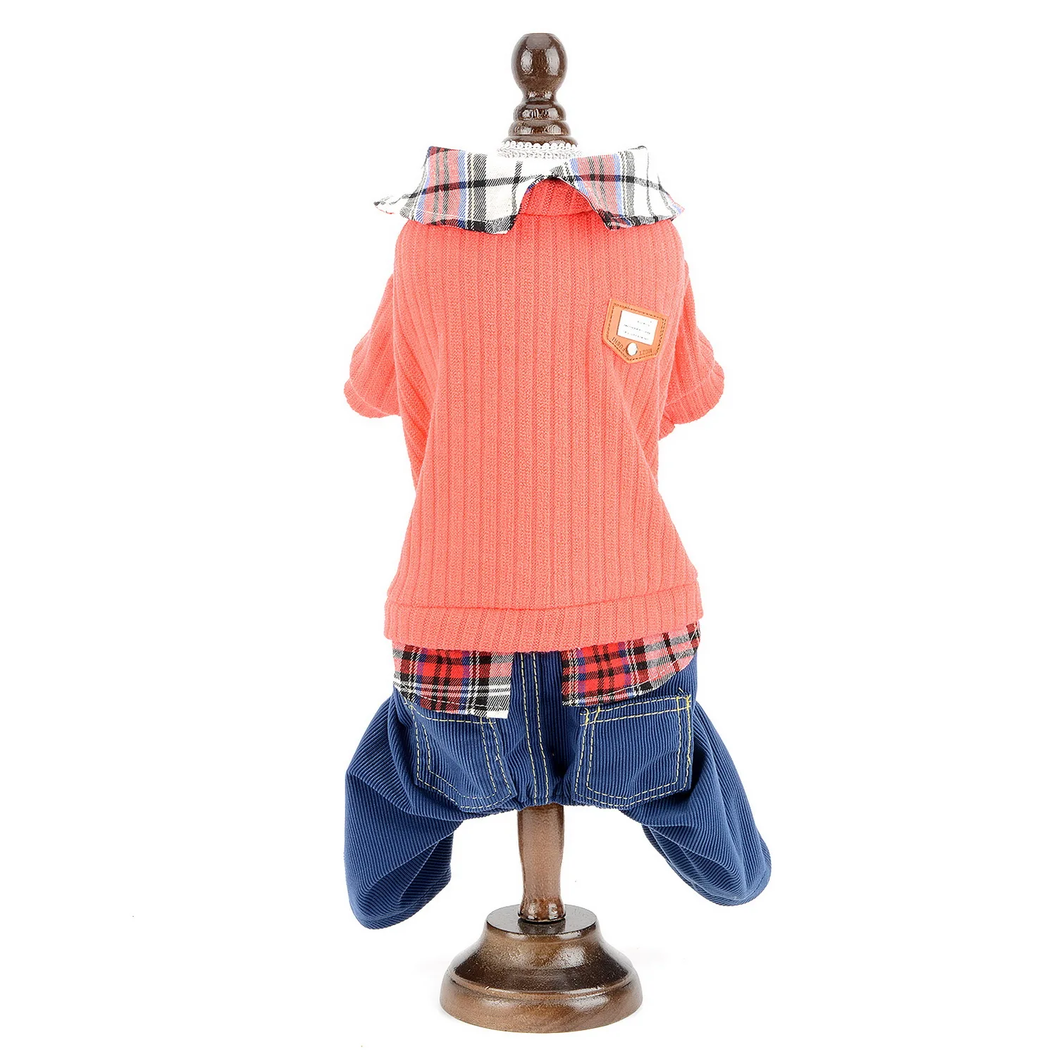 Small Dog Sweater with Plaid Shirt Collar Warm Outfits Student Style Pet Jumper Pants Puppy Knitwear for Autumn Winter |