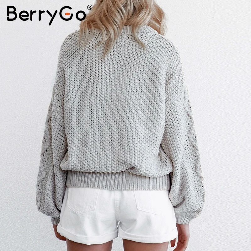 BerryGo повседневный вязаный свитер с вырезом Женский Осенний пуловер