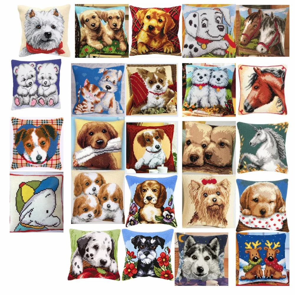 

3th Dog 4 style Cross Stitch Pillow Mat DIY Craft Tapestry Pillow 42CM by 42CM Needlework Crocheting Cushion Embroidery