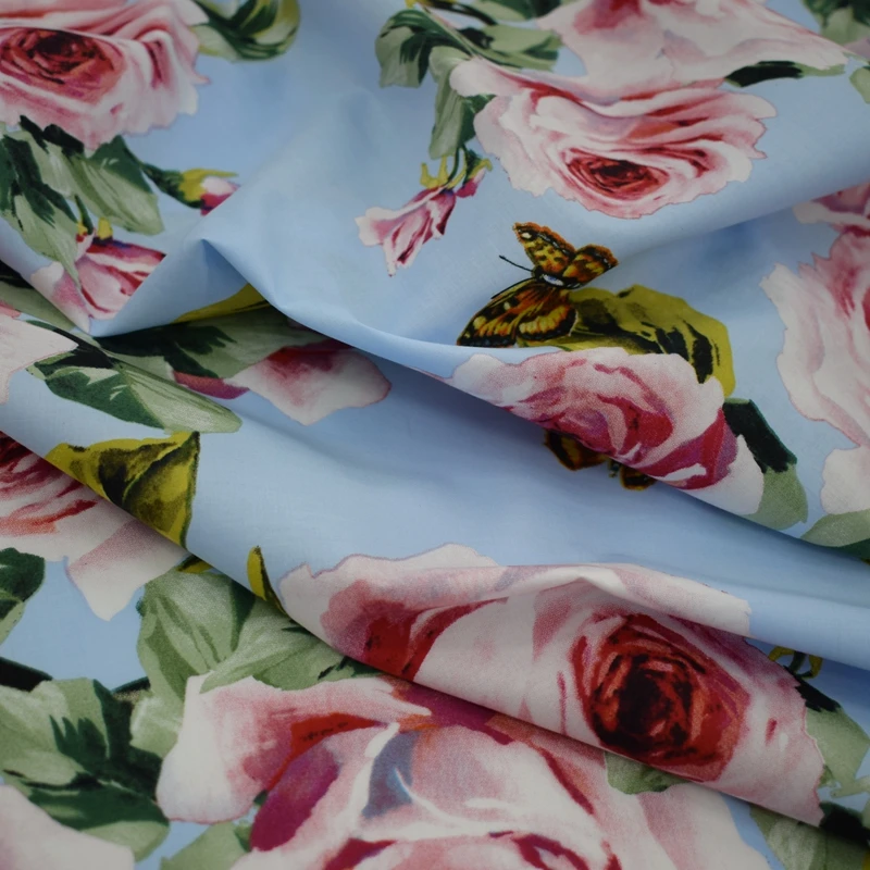 2018 реактивная окрашивающая синие розы бабочки детская хлопковая ткань для