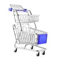 mini supermarket handcart wheel shopping carts creative double deck folding shopping cart basket toys for children random color