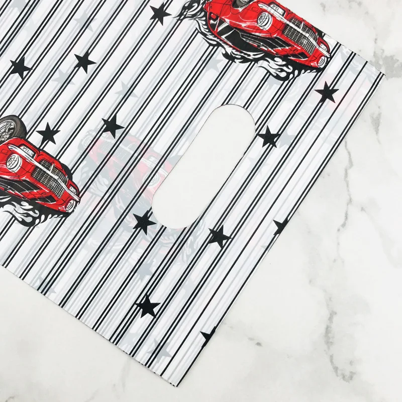 Small White Cartoon Car Black Stripes 15x20cm Plastic Gift Bag With Handles Jewelry Handle Bags For Shops 100pcs | Дом и сад