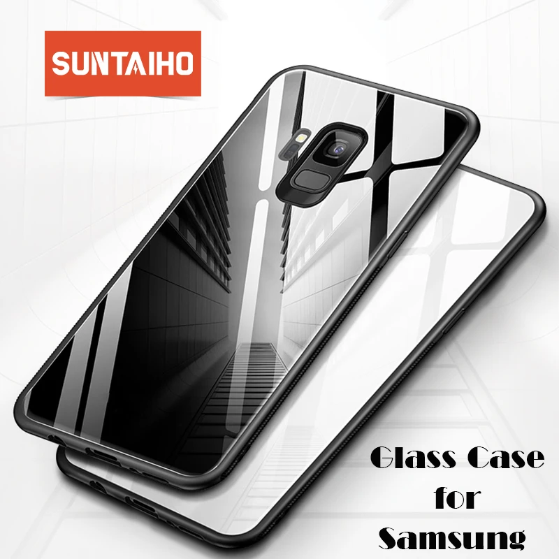Стеклянный чехол Suntaiho для Samsung Galaxy A9 2018 lite S8 S9 plus Note 9 задняя крышка из ТПУ с краями