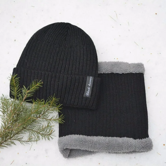 Новые мужские теплые шапки шапка шарф Зимняя шерстяная меховая Вязаная мужская с