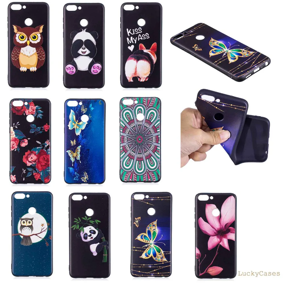 Чехол для huawei P Smart Cover усиленный 3D цветок панда стерео рельефная живопись ТПУ
