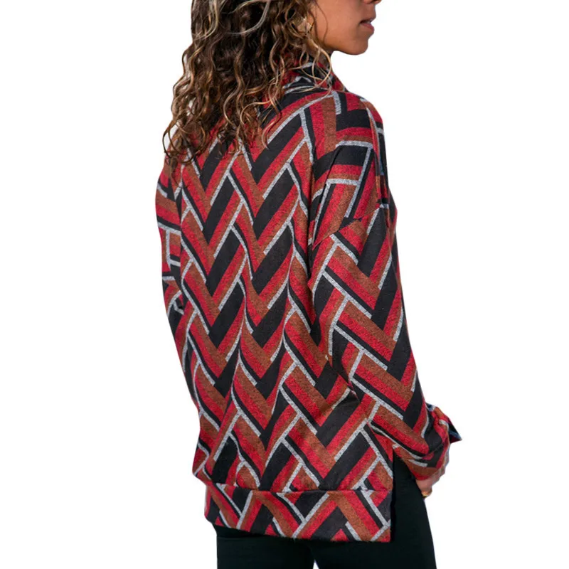 

2019 New Fashion Plus Size Irregularity Women Casual Shirts 9 Styles Long Sleeves Geometric Striped Female Tops Blue Red Black