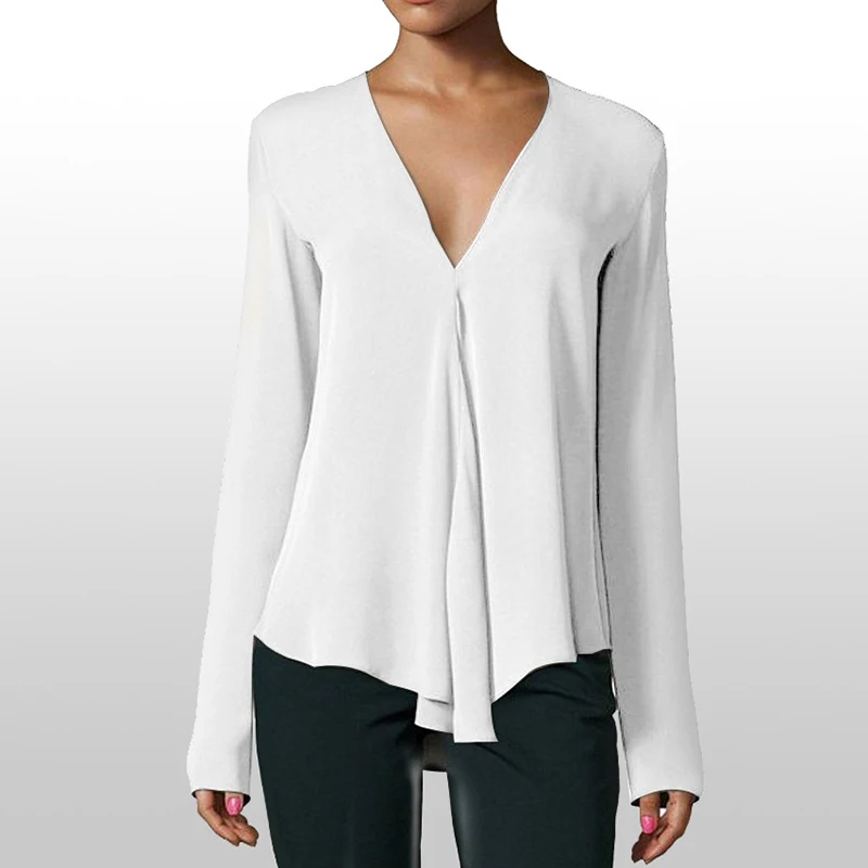 Spring Vintage Women Chiffon Blouse Shirt V-Neck Long Sleeve Female Tunic Casual Kimonos mujer Plus Size S-6XL | Женская одежда