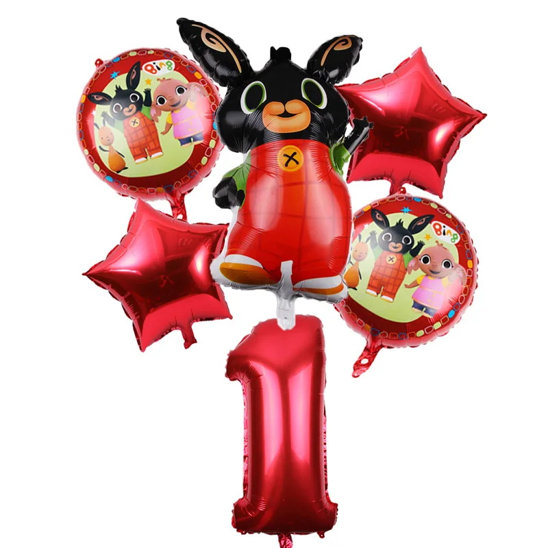 red 6 шт./лот 86*60 см мультфильм Bing Bunny 32 дюймов номер фольги воздушный шар кролик шары День рождения украшения Детские шары globos - Цвет: red