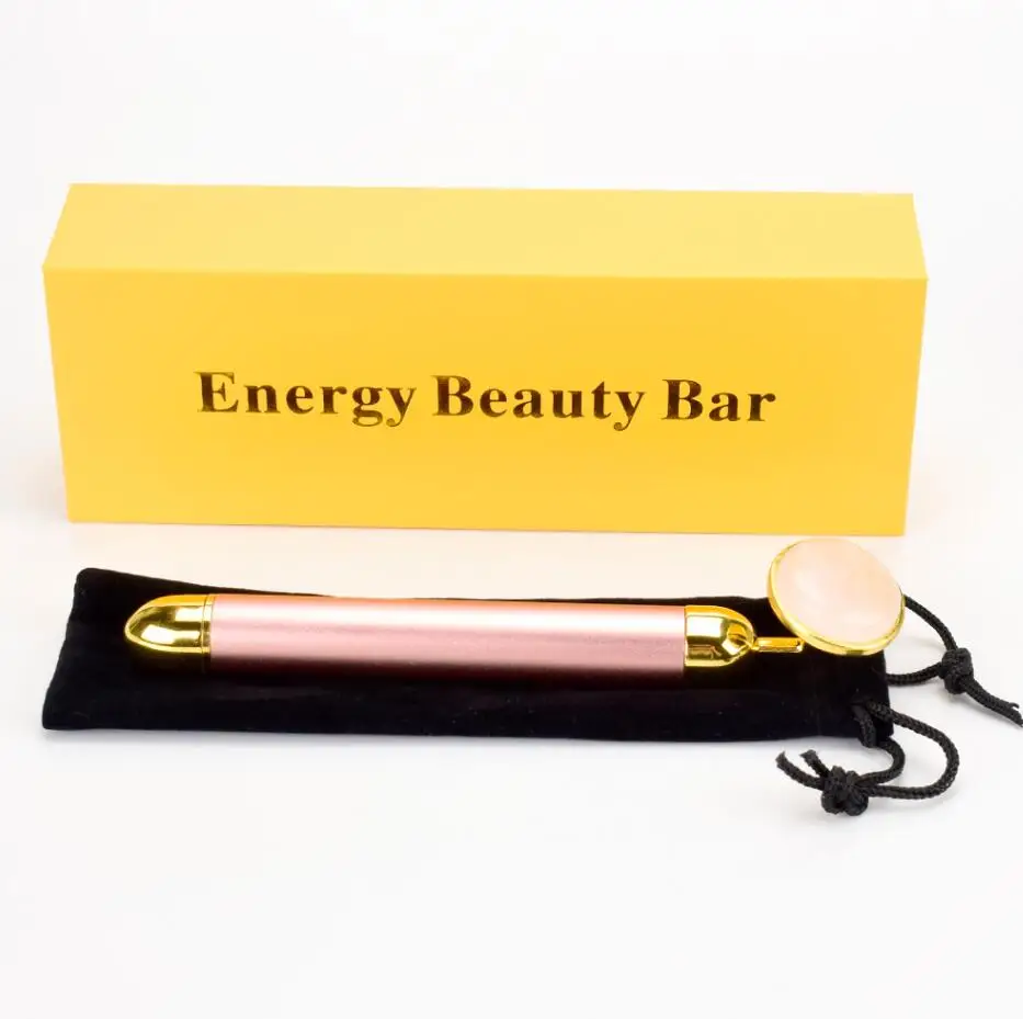 Розовый Gold beauty Bar Вибрационный ролик для лица Электрический массажер с нефритовой головкой против морщин Подтяжка кожи розовый КВАРЦЕВЫЙ массаж лица - Цвет: Розовый