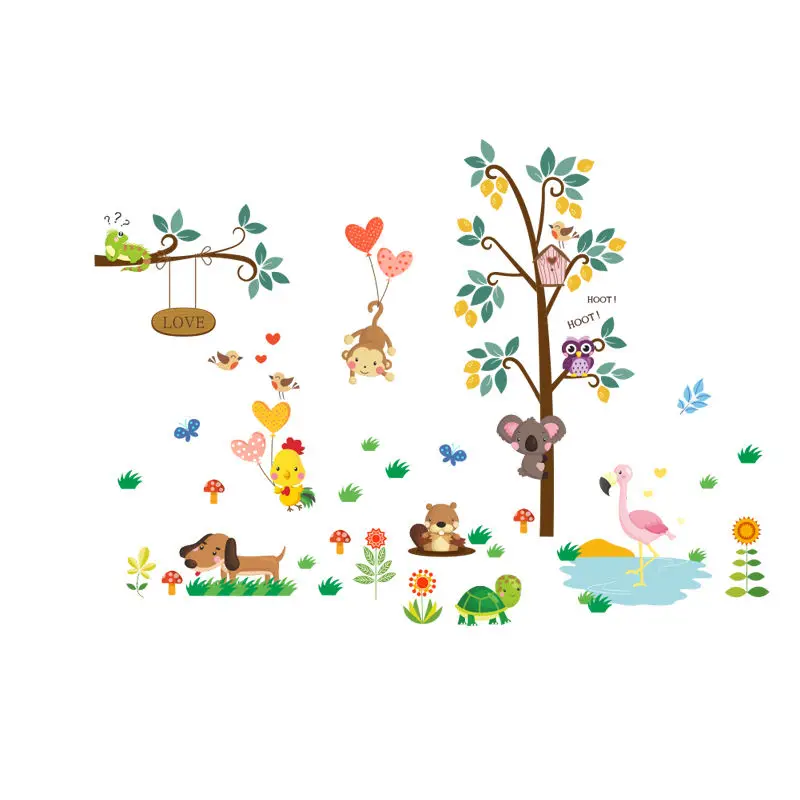 Новинка 2017 настенные стикеры для детей детская комната Мультяшные животные