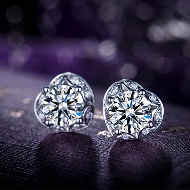 Серьги гвоздики с бриллиантами в форме сердца 18 К белое золото|stud earrings|earrings 18kearring
