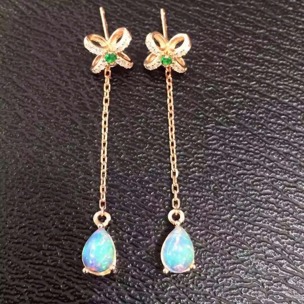 Серьги с натуральным опалом искусственное серебро 925 пробы стильные элегантные