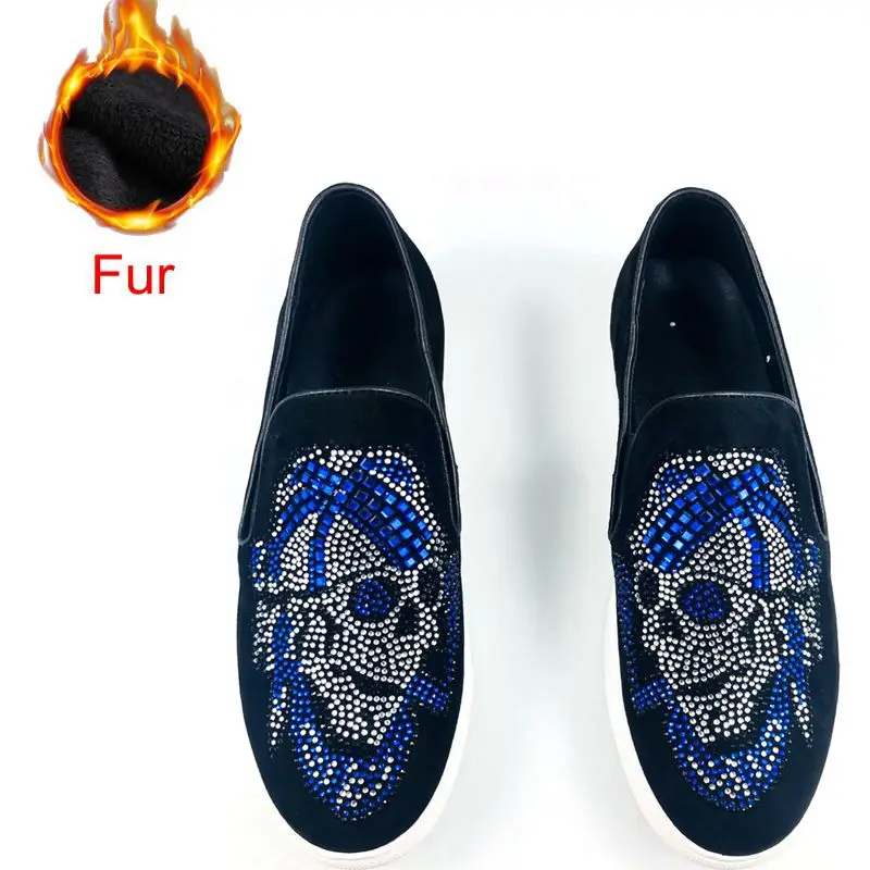 Fur Blue Г., роскошные Брендовые мужские лоферы нового дизайна с черепами и крутыми морскими роверами, мужские вечерние туфли, дизайнерские пиратские аватары, Прямая поставка - Цвет: Fur Blue