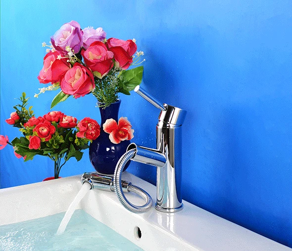 Современный Однорычажный хромированный смеситель для ванной комнаты выдвижной