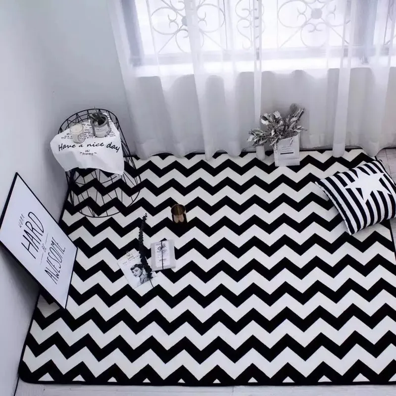 

Nordic black and white stripes Carpet modern polyester Carpets for living room Area Rugs Kids Play Mats home Bedroom shaggy Rug