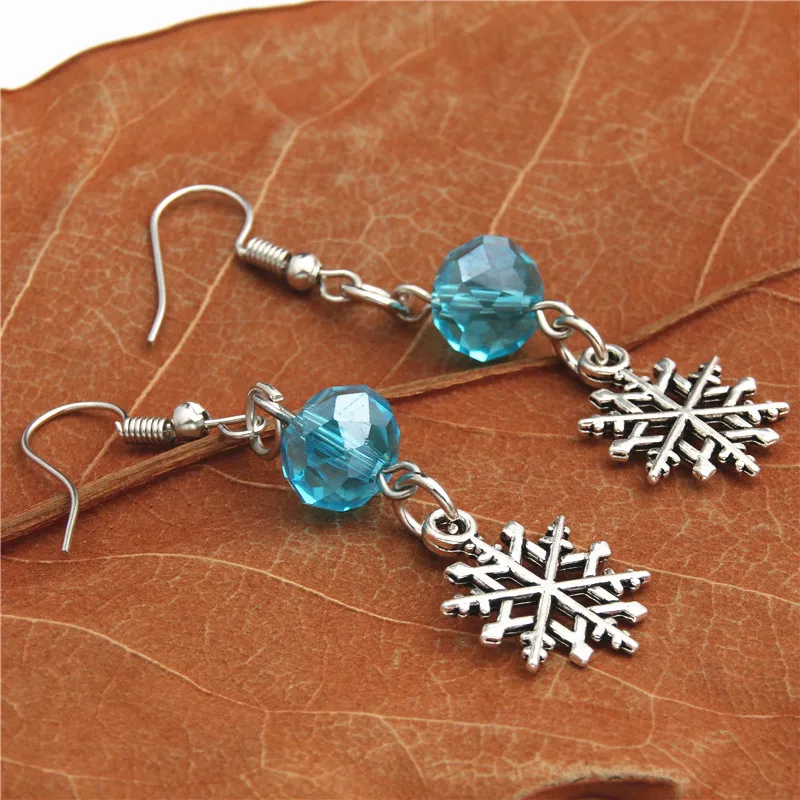 1pair Snow Flake Statement Drop Earrings For Women Earring Silver Color Snowflake Ears Bijoux Shipping E2119 | Украшения и
