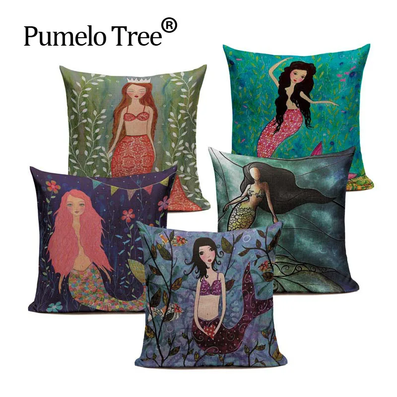 Подгонянная хлопковая льняная кукла Русалочка мультяшная Подушка 45 см x