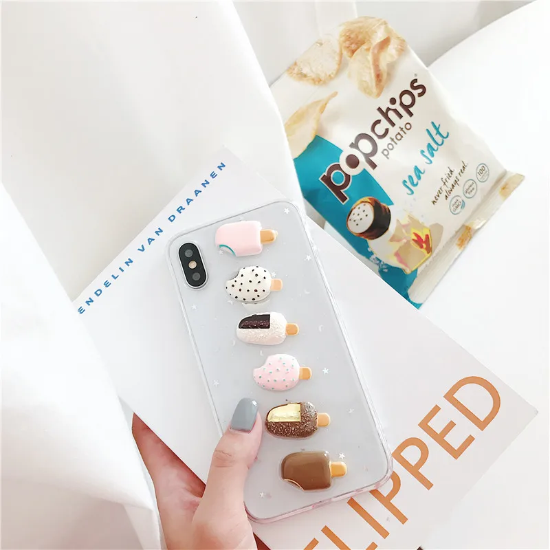 Wixcen Summer 3D Ice Cream Transparent Soft Tpu Case for Iphone 6 7 8 Plus X Cute Glitter Silicone Back Cover Fundas | Мобильные