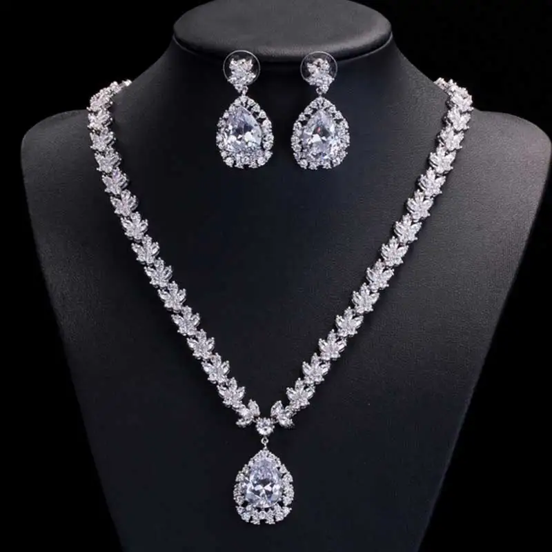 Moonso Стерлинговое Серебро Свадебные комплекты для вечеринок большое грушевое