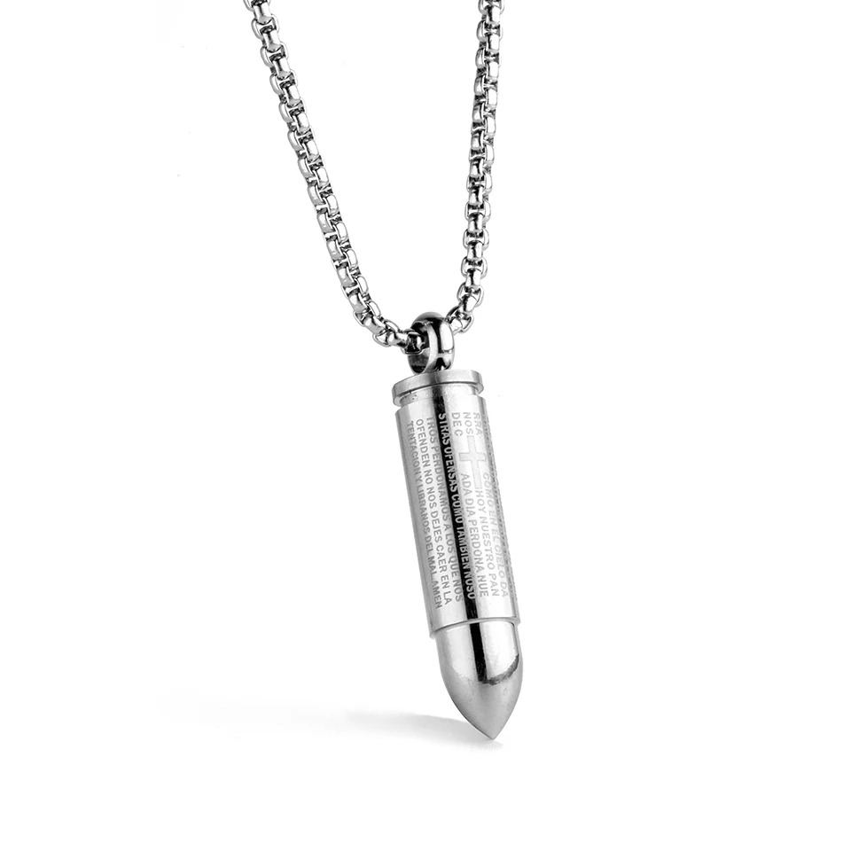 Из нержавеющей стали пуля кулон моды Silver Bullet крест Библии христианской Цепочки и ожерелья для мужчин/женщин Украшения для мужчин N010703