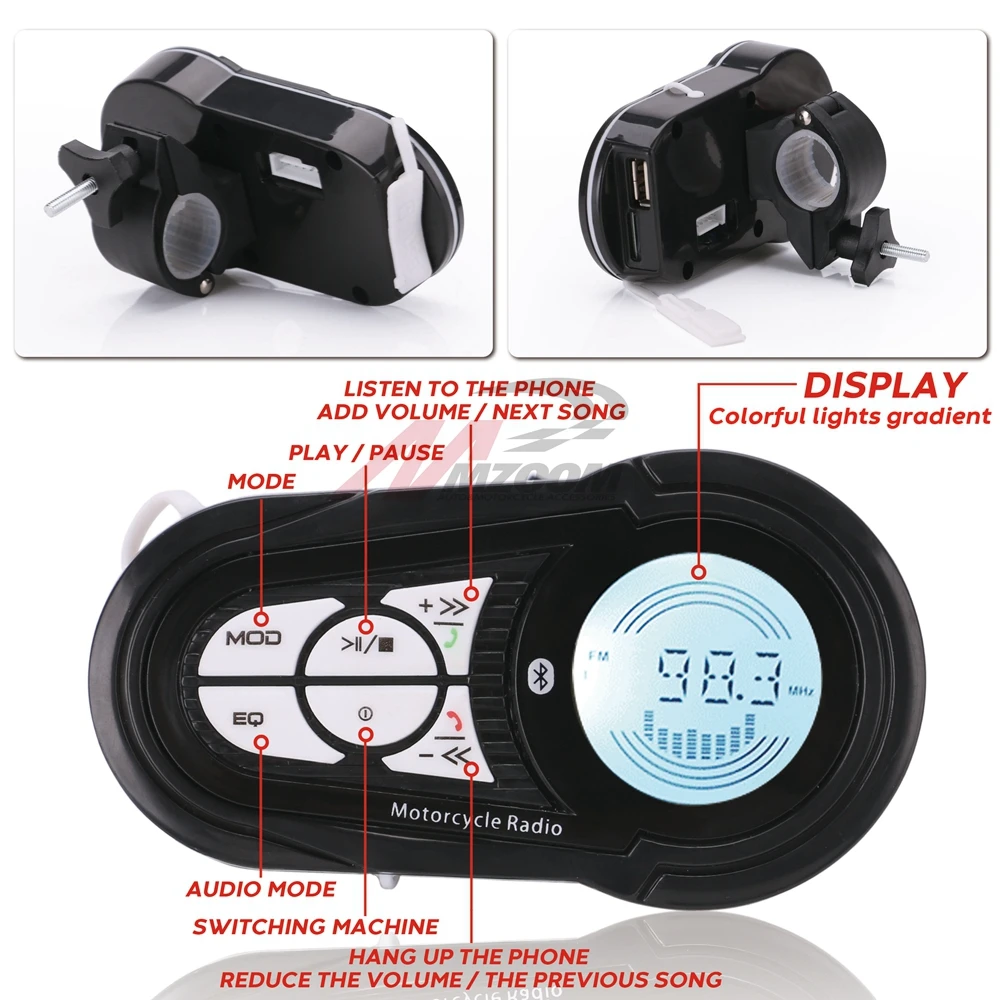 Мотоцикл аудио Bluetooth Аудиомагнитола проигрывателя звуков Водонепроницаемый