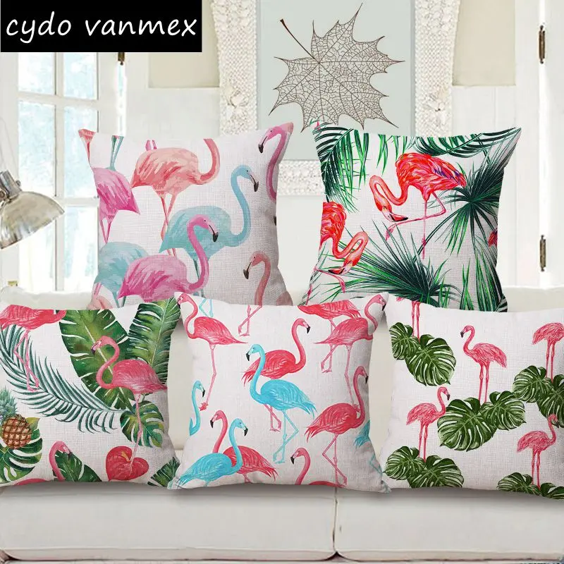 jungle bird chaise chair sofa cushion cover flamingo throw pillow case green leaf almofada tropical decoration cojines for home | Дом и сад
