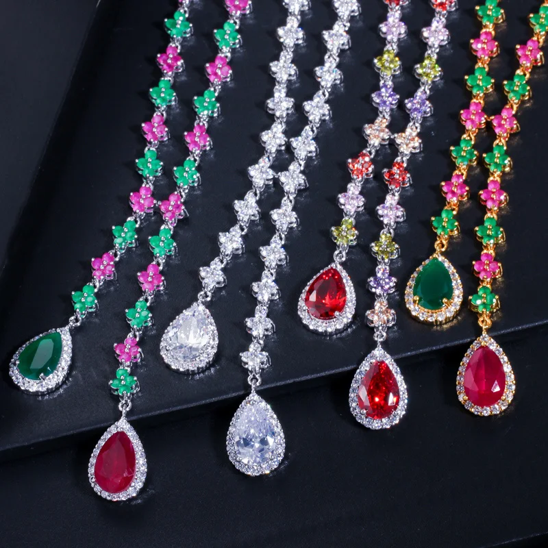 Комплект из колье и серёг с фианитом T225|earrings set for women|necklace earring setset women |