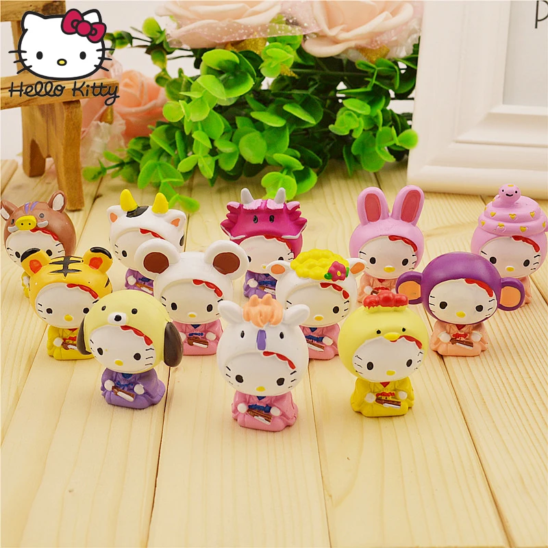 12 шт./компл. рисунок hello kitty игрушки KT кошка японские статуэтки Аниме подарок